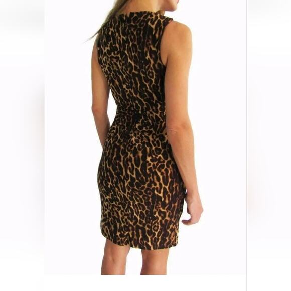 Lauren Ralph Lauren Leopard Print Jersey Knit Rouched Side Slit Neckline Size 16 - Picture 2 of 14